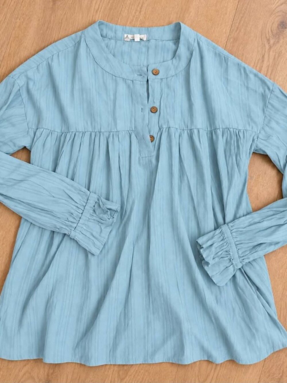 Blue Button Front Top